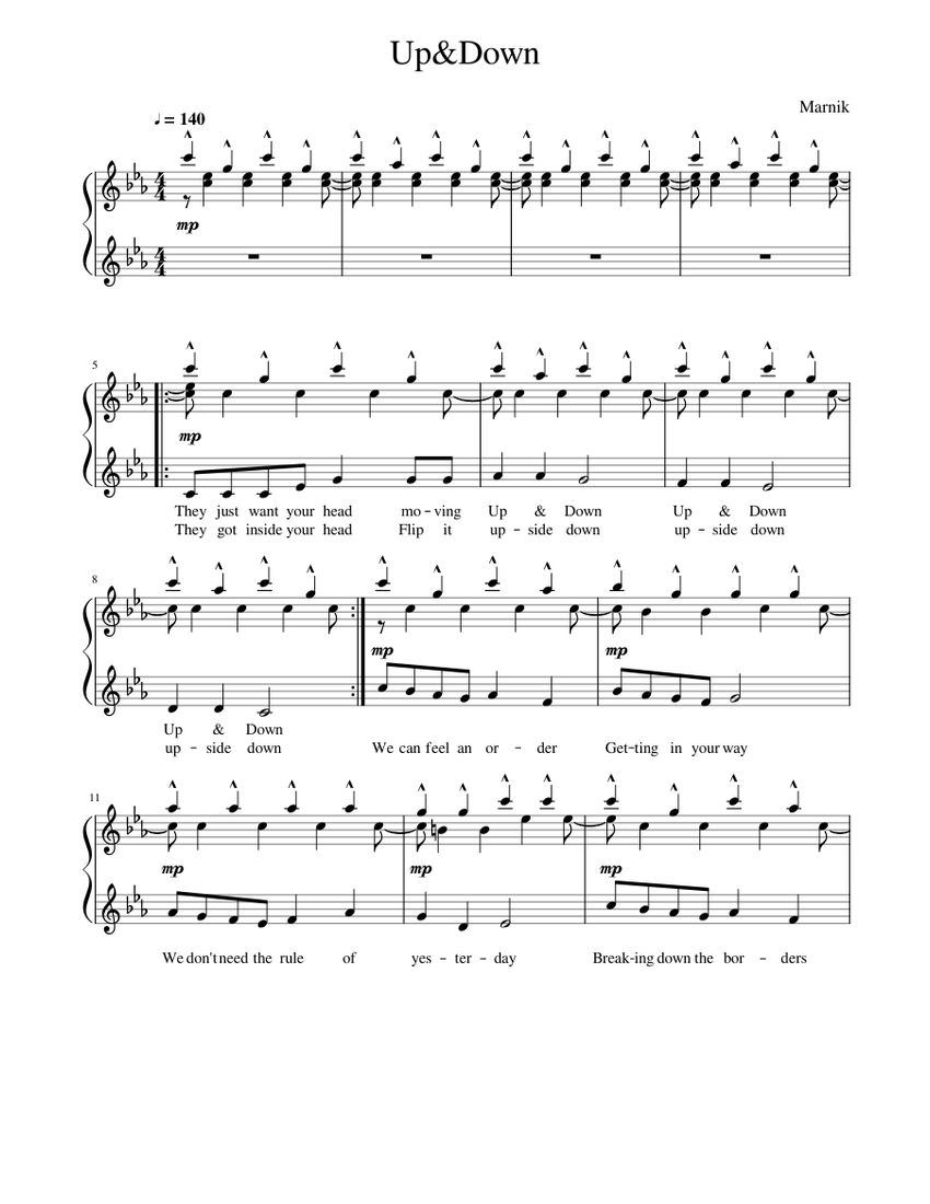Up Down Sheet Music For Piano Solo Musescore Com Marnik up down official audio. up down sheet music for piano solo