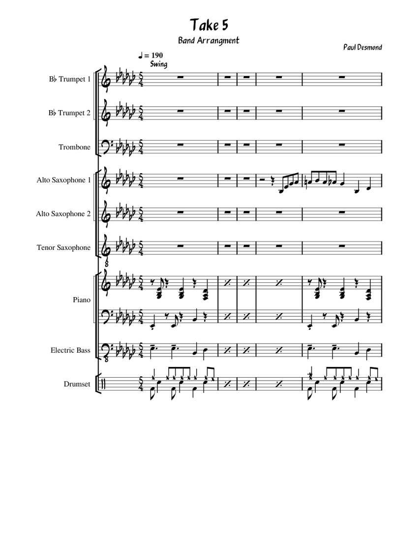 Take 5 Sheet music for Piano, Trombone, Saxophone alto, Saxophone tenor ...