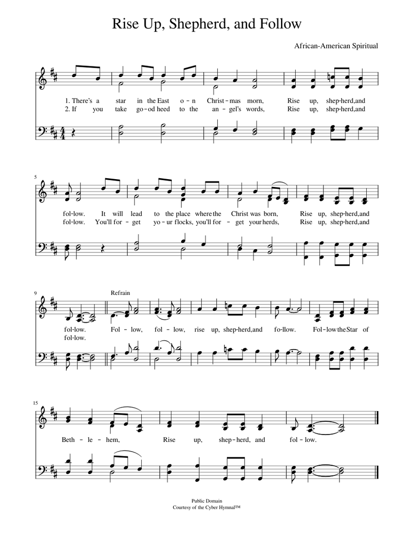 Rise up, shepherd, and follow - African-American spiritual. Sheet music for Piano (Piano Duo ...