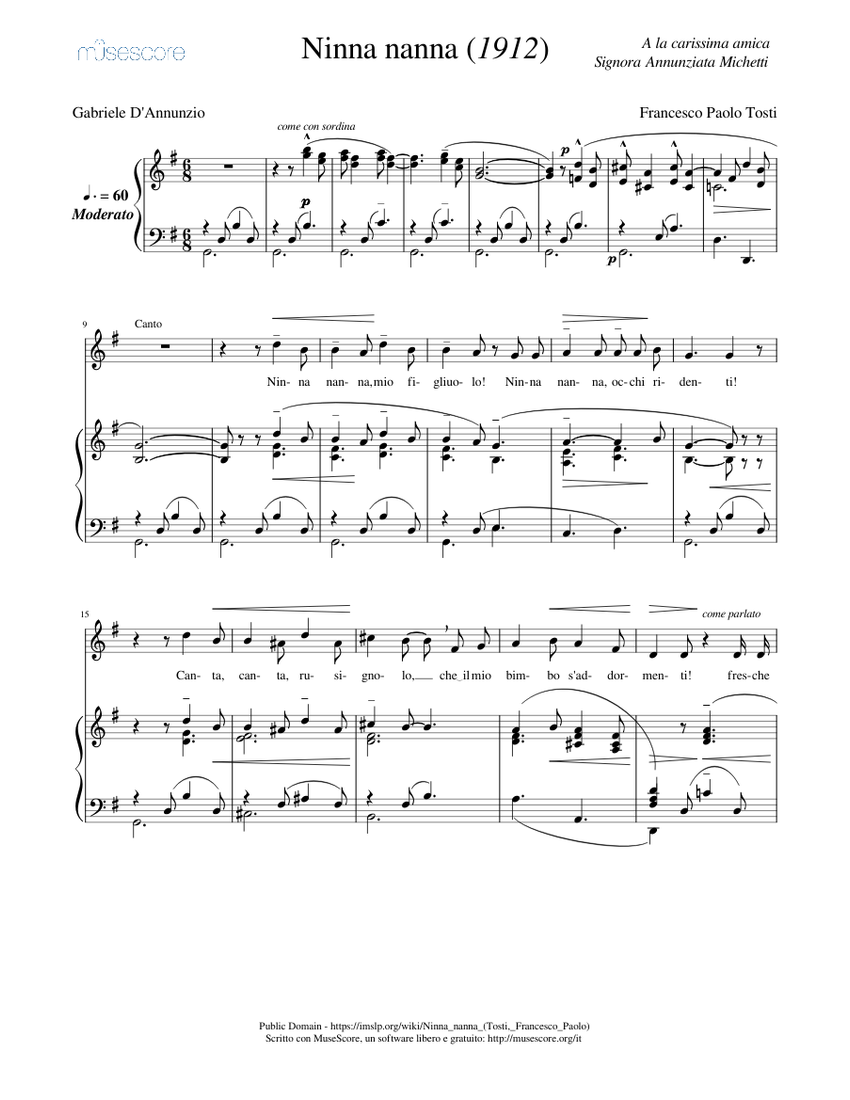 Ninna nanna Sheet music for Piano, Alto (Piano-Voice) | Musescore.com