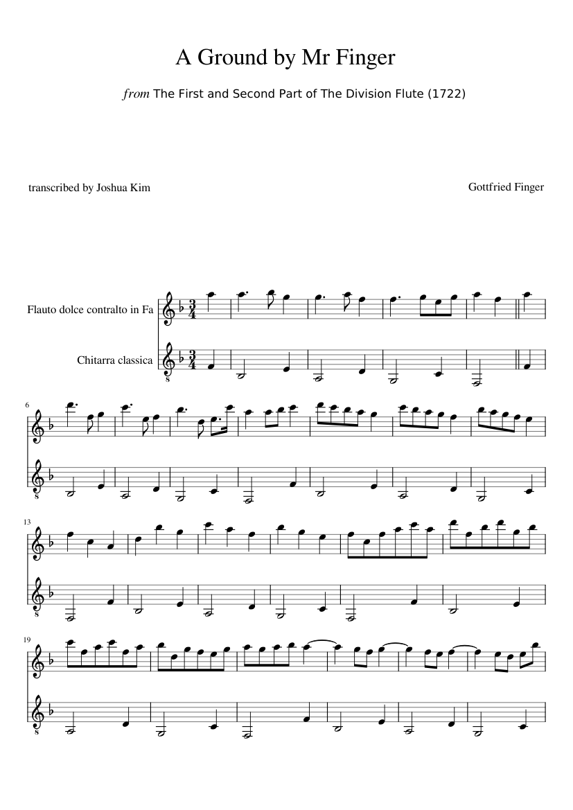 A Ground by Mr Finger for Alto Recorder and Guitar