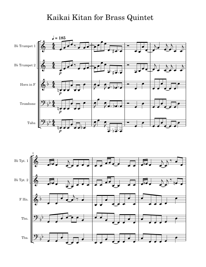 Kaikai Kitan Eve Kaikai Kitan for Brass Quintet Sheet music for