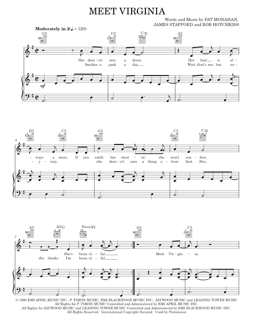 Play Official version of Meet virginia sheet music by Train for Piano ...