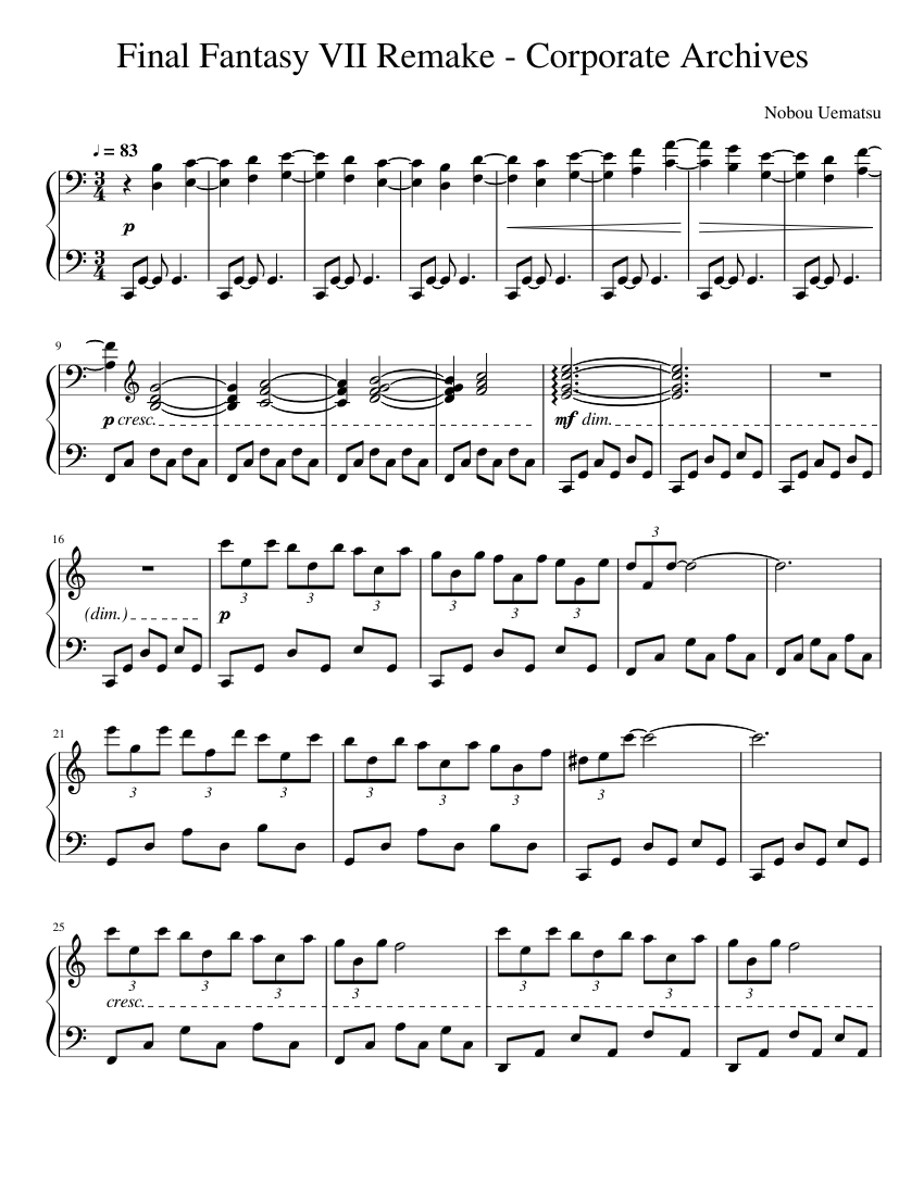 Final Fantasy VII Remake - Corporate Archives Sheet music for Piano (Solo)  | Musescore.com
