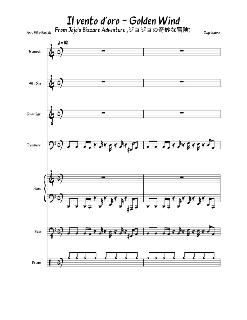 Il vento d'oro Golden Wind Sheet music for Piano, Trombone, Saxophone