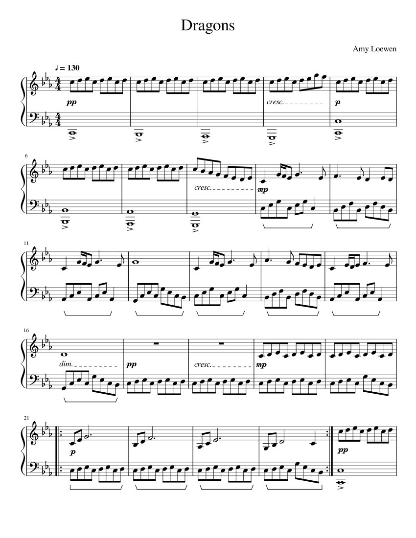 Dragons Sheet music for Piano (Solo) Easy | Musescore.com