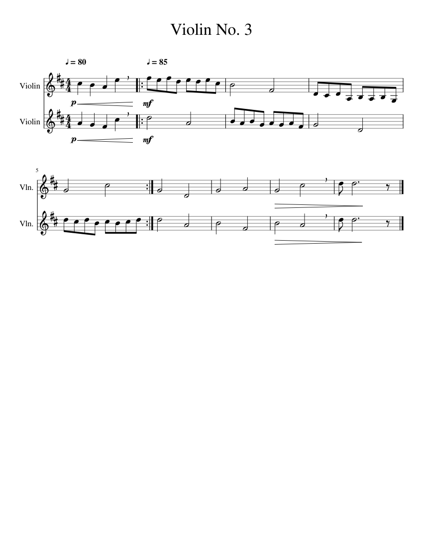 Violin No. 3 Sheet music for Violin (String Duet) | Musescore.com