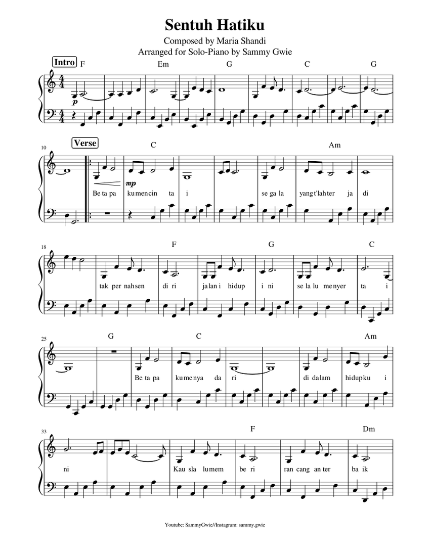 Sentuh Hatiku Sheet Music For Piano Solo Download And Print In Pdf Or Midi Free Sheet Music For Sentuh Hatiku By Maria Shandi Musescore Com
