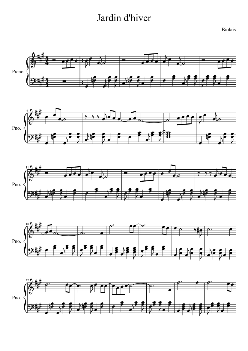 Jardin d'hiver Sheet music for Piano (Solo) | Musescore.com