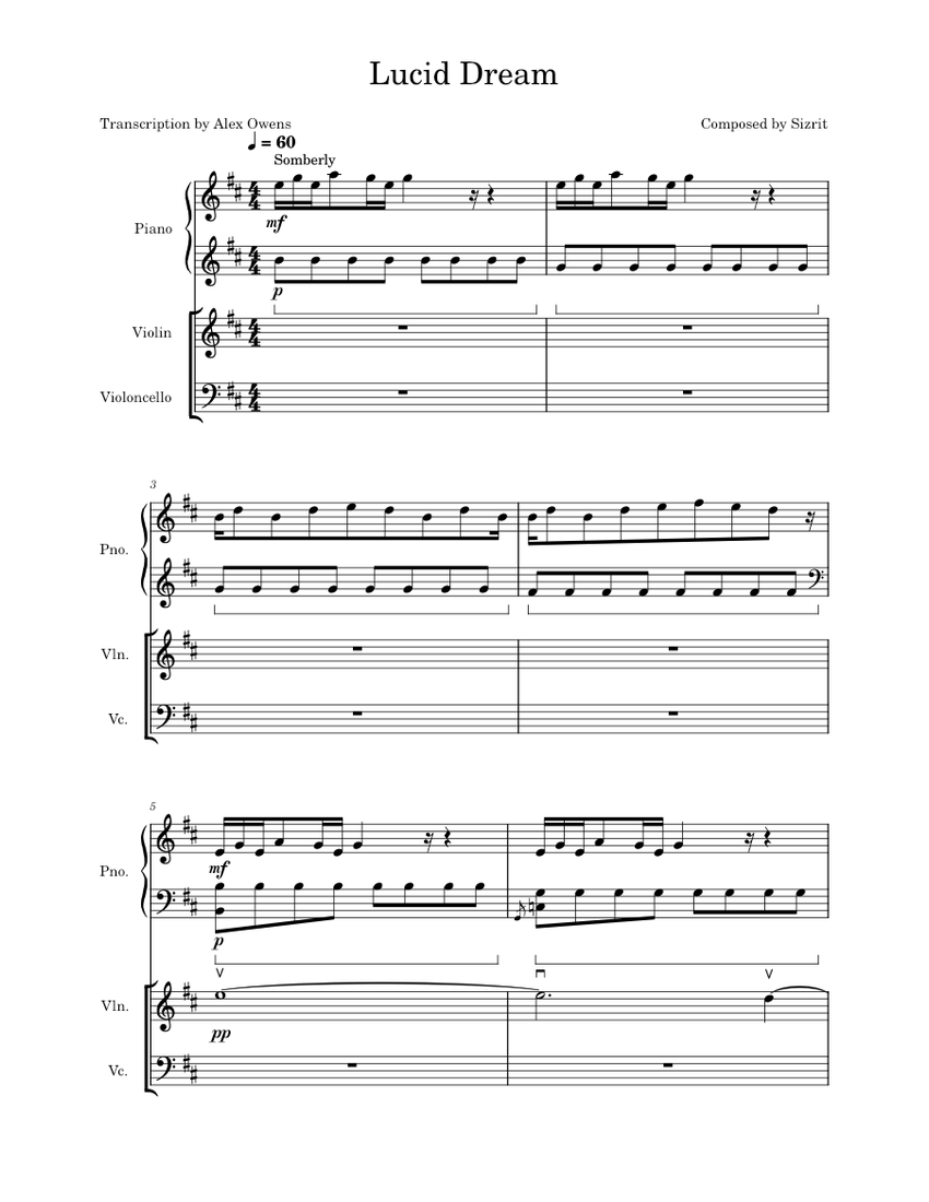 Lucid Dream - Intro – Sheet Music For Piano, Violin, Cello (Piano Trio ...