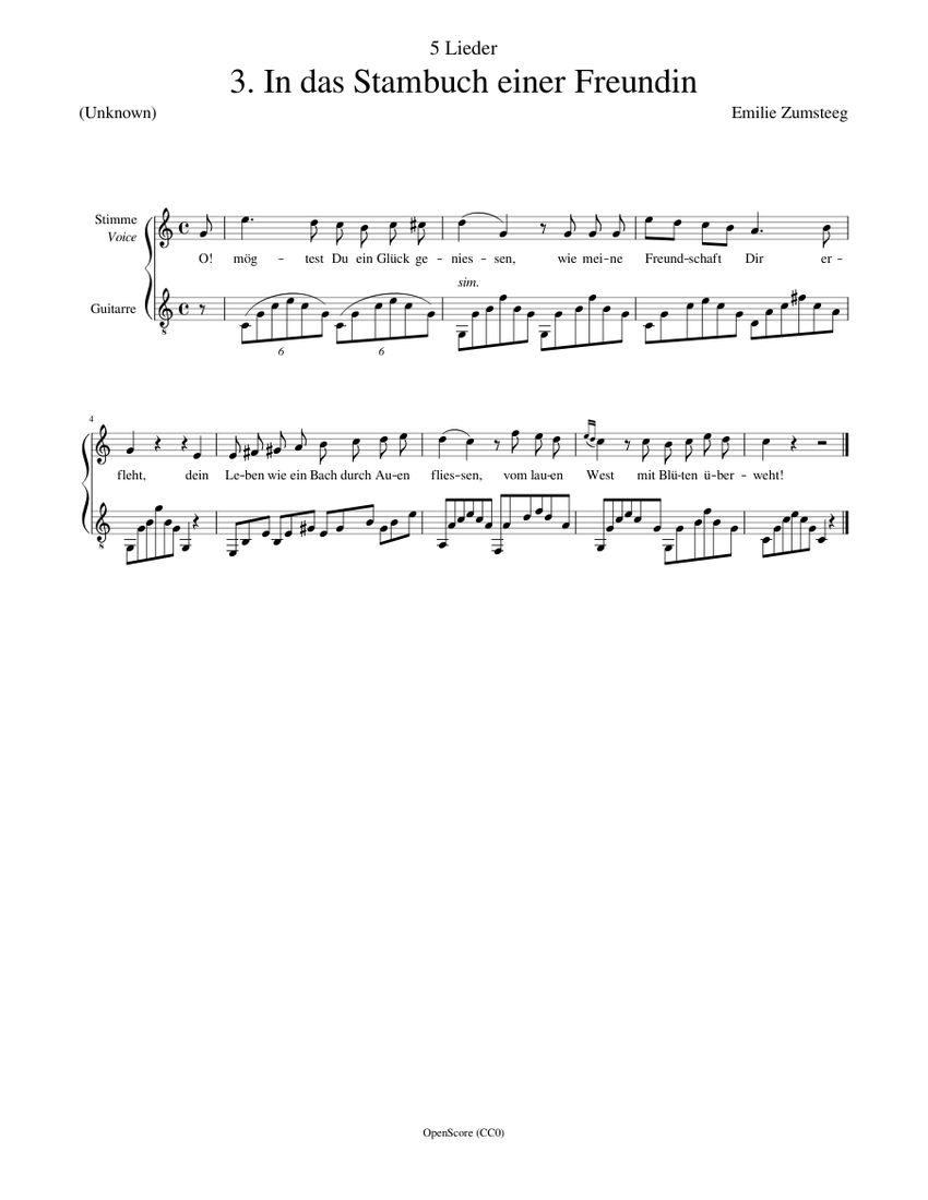 Zumsteeg, Emilie 5 Lieder, No.3 In das Stambuch einer Freundin