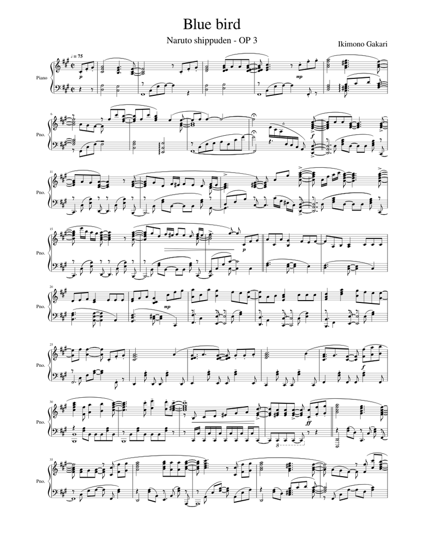 Blue Bird Naruto Shippuden Op 3 Sheet Music For Piano Solo Musescore Com