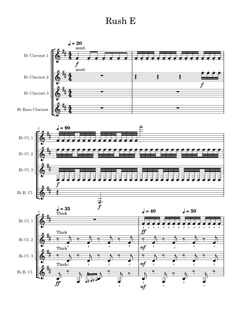 Rush E – Sheet Music Boss Rush E For Clarinet Quartet Sheet Music For ...