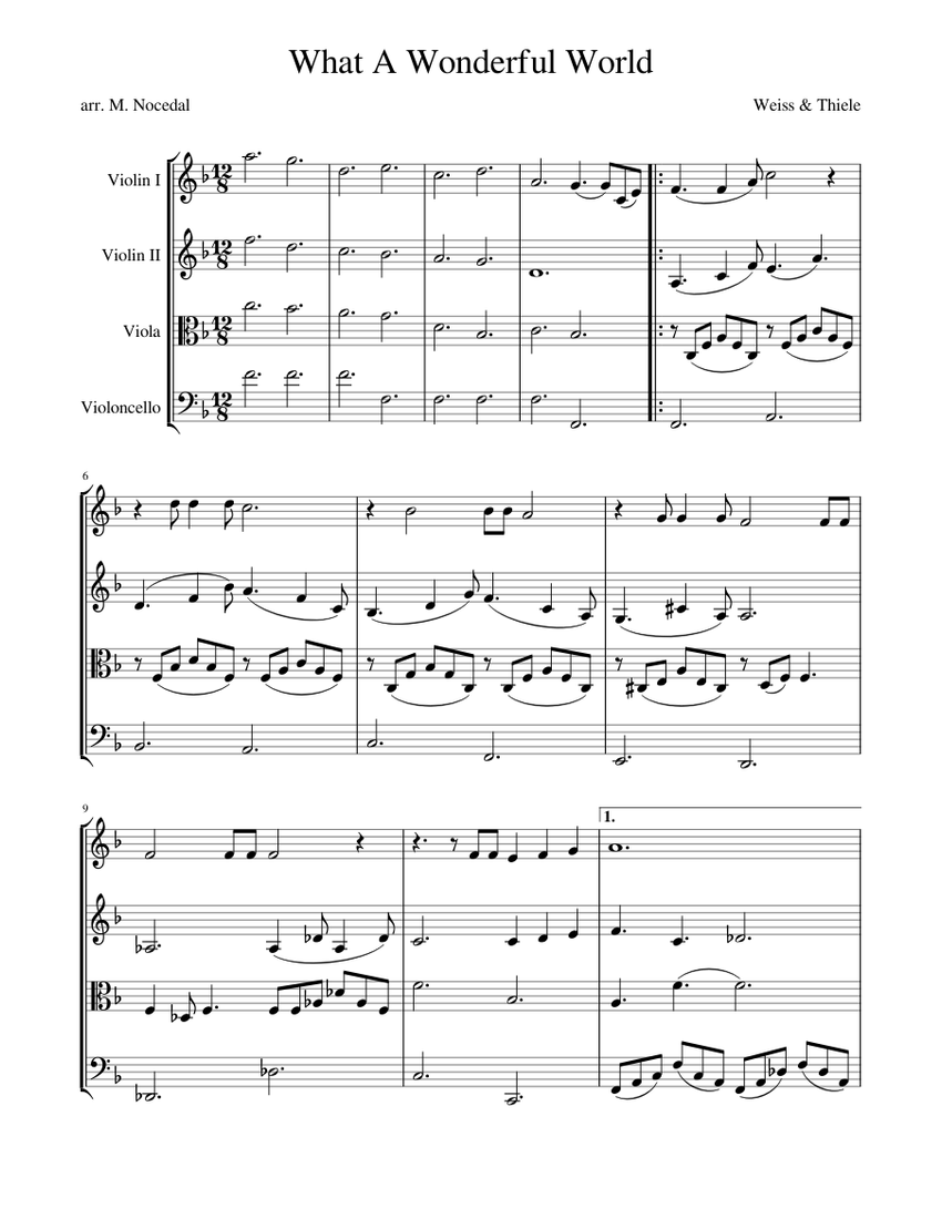 What A Wonderful World Sheet music for Violin, Viola, Cello (String Quartet)  | Musescore.com