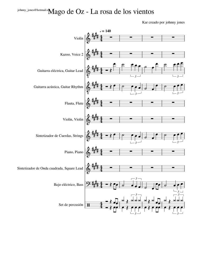 La Rosa de los Vientos (Version Rock) - Mago de Oz Sheet music for Piano,  Kazoo, Flute, Violin & more instruments (Mixed Ensemble) | Musescore.com