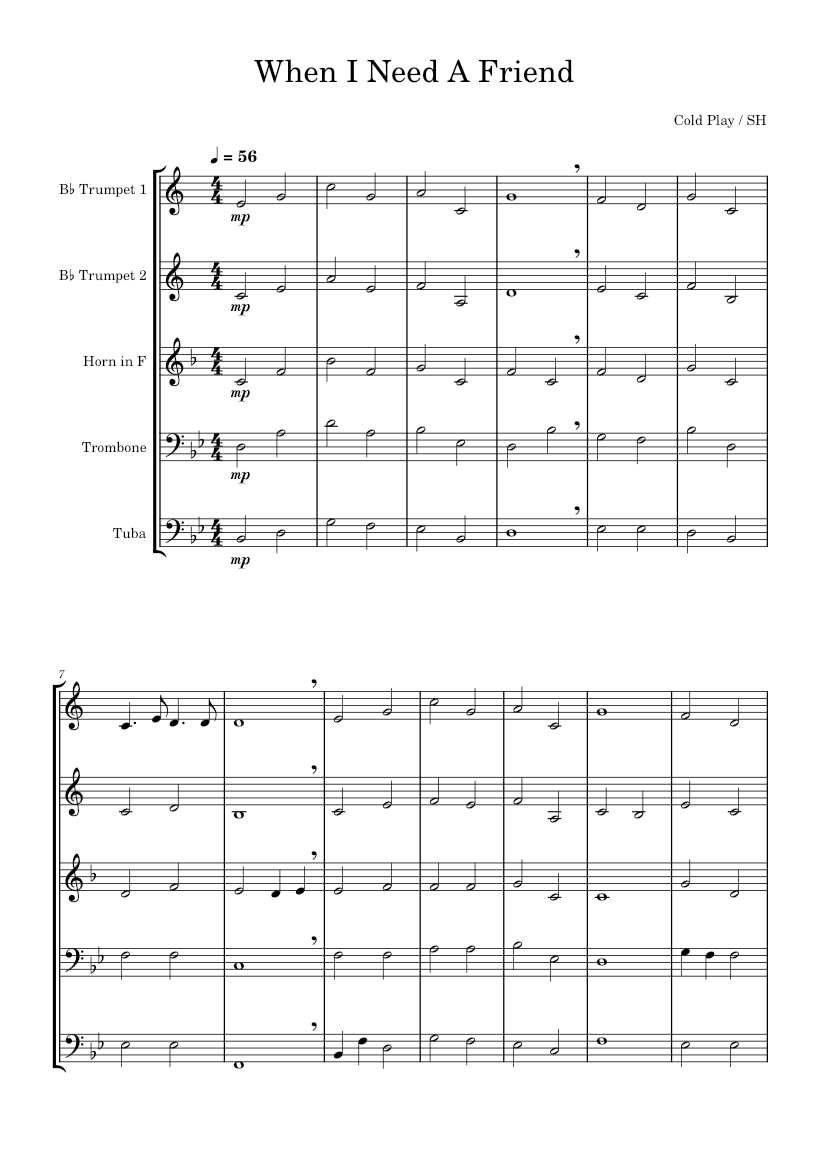 When I need a friend Coldplay Brass Quintet Sheet music for