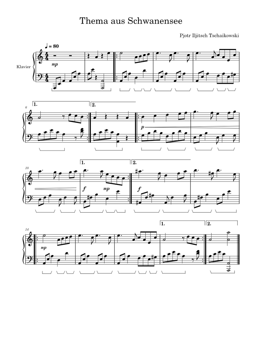 Thema Aus Schwanensee Swan Lake Pjotr Iljitsch Tschaikowski Sheet