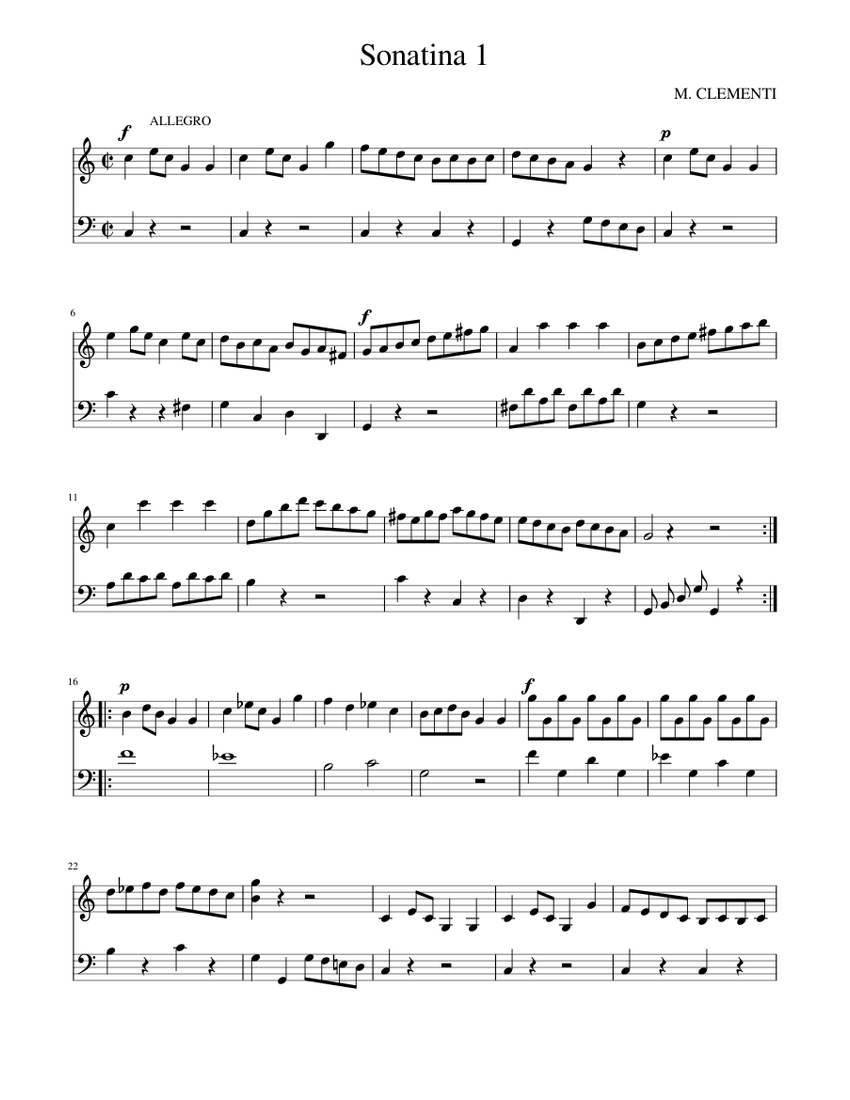 Clementi Sonatina 1 Sheet music for Piano (Piano Duo) | Musescore.com