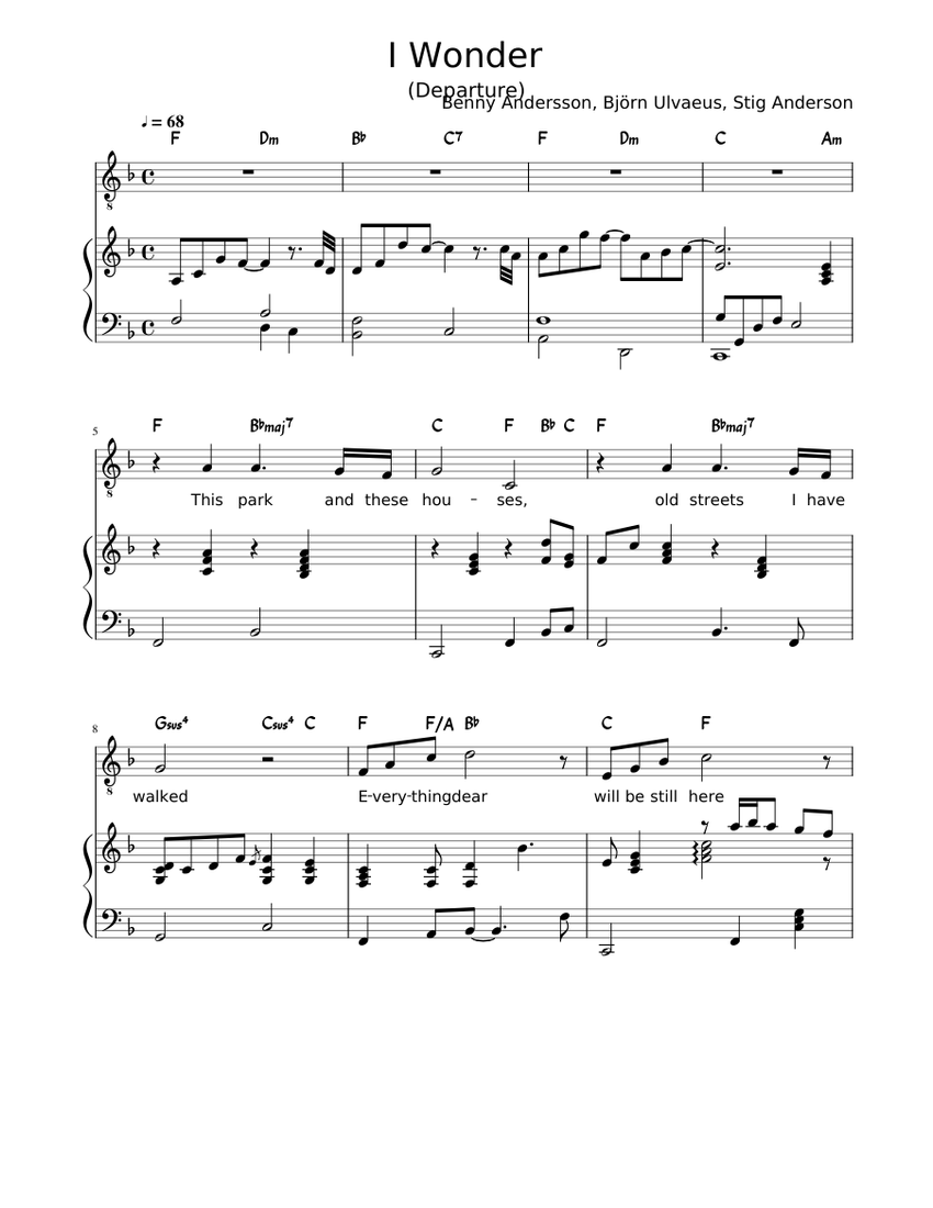 I Wonder (Departure) Sheet music for Piano, Vocals (Piano-Voice) |  Musescore.com