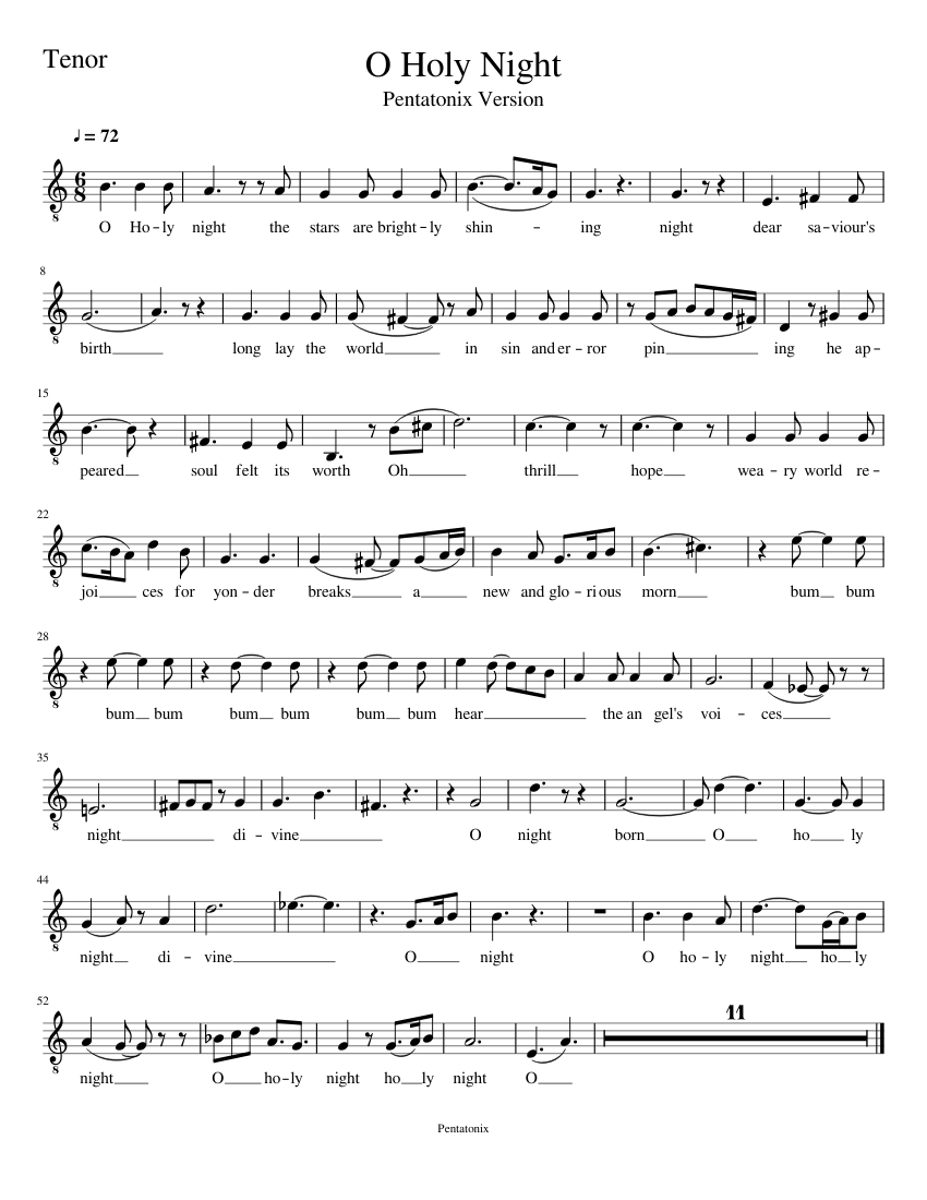 O Holy Night Pentatonix Version Sheet music for Soprano, Alto, Tenor, Bass  voice & more instruments (Choral)