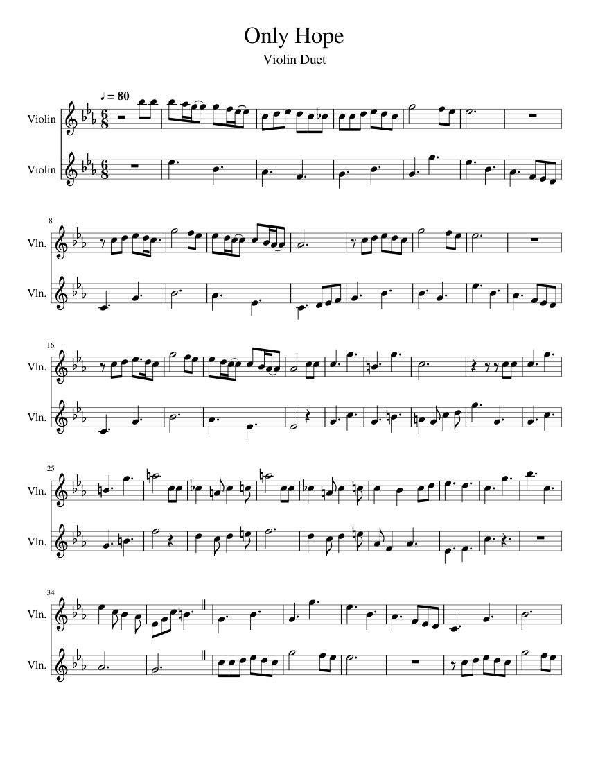 Only Hope Sheet music for Violin (String Duet) | Musescore.com
