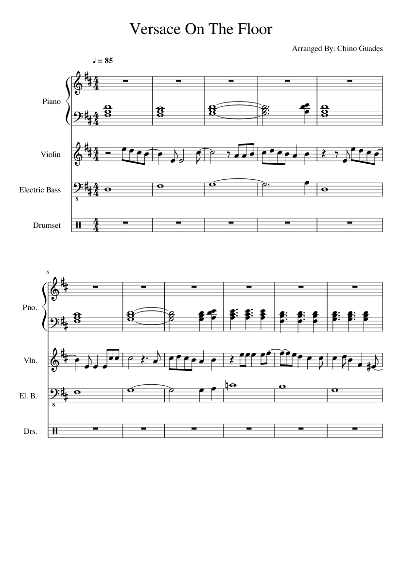 Versace On The Floor - violin Sheet music for Piano, Violin, Drum Group,  Bass (Mixed Quartet) | Musescore.com