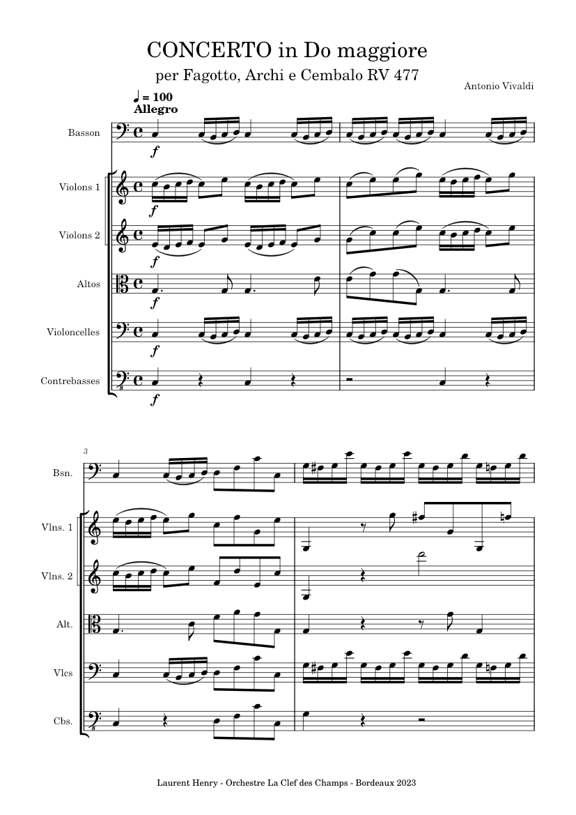 Bassoon concerto in C major RV 477 Antonio Vivaldi Sheet music for