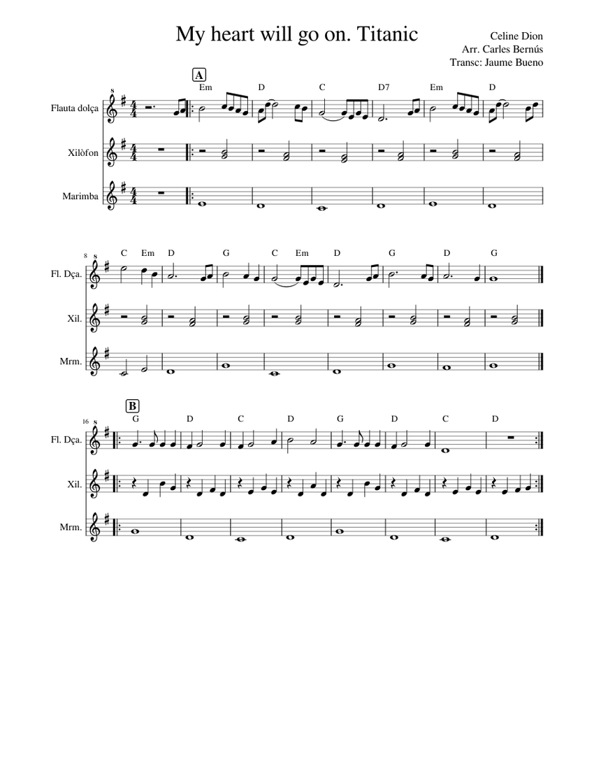 My heart will go on. Celine Dion Sheet music for Marimba, Xylophone,  Recorder (Solo) | Musescore.com