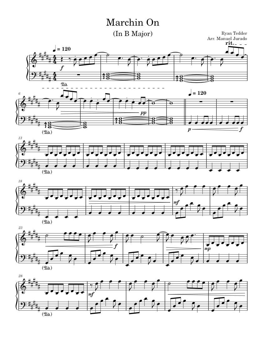 Marchin' On – OneRepublic Marchin On (B Major) Sheet Music For Piano ...