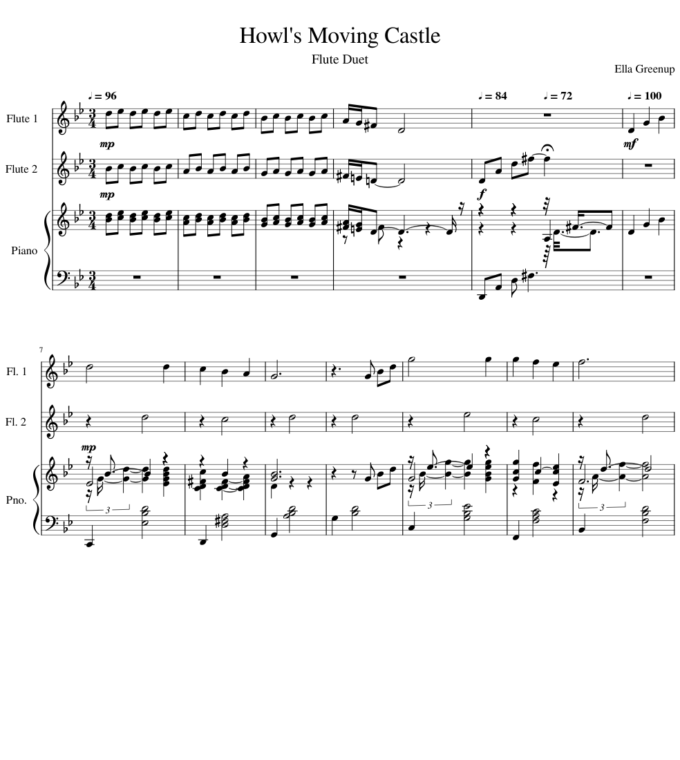 howls moving castle theme piano sheet music easy