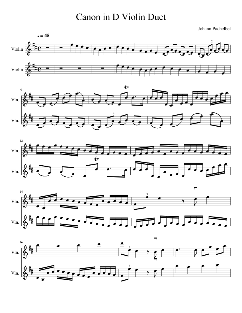 Canon in D Violin Duet Sheet music for Violin (String Duet) | Musescore.com
