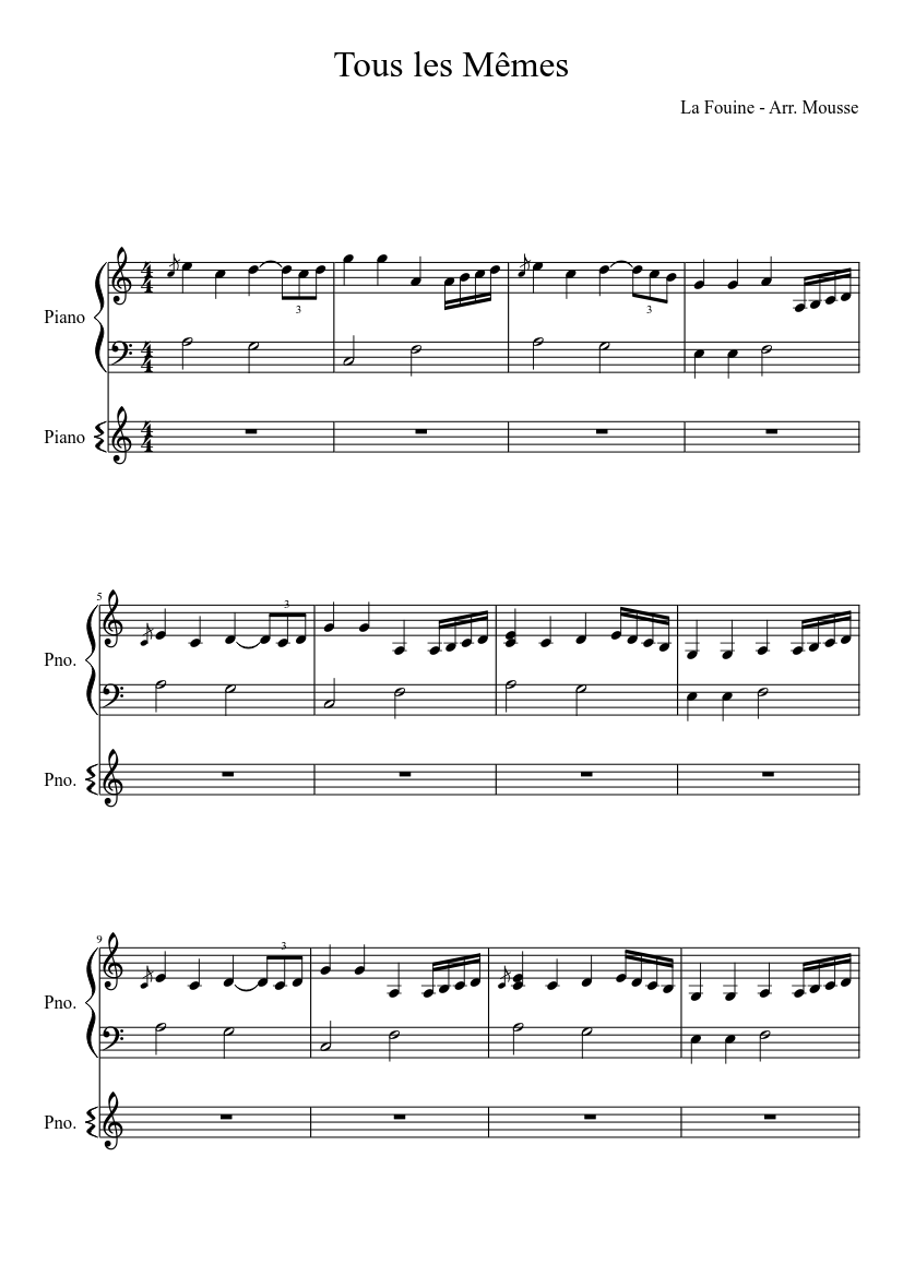 Tous les memes - La Fouine Sheet music for Piano (Piano Duo) | Musescore.com