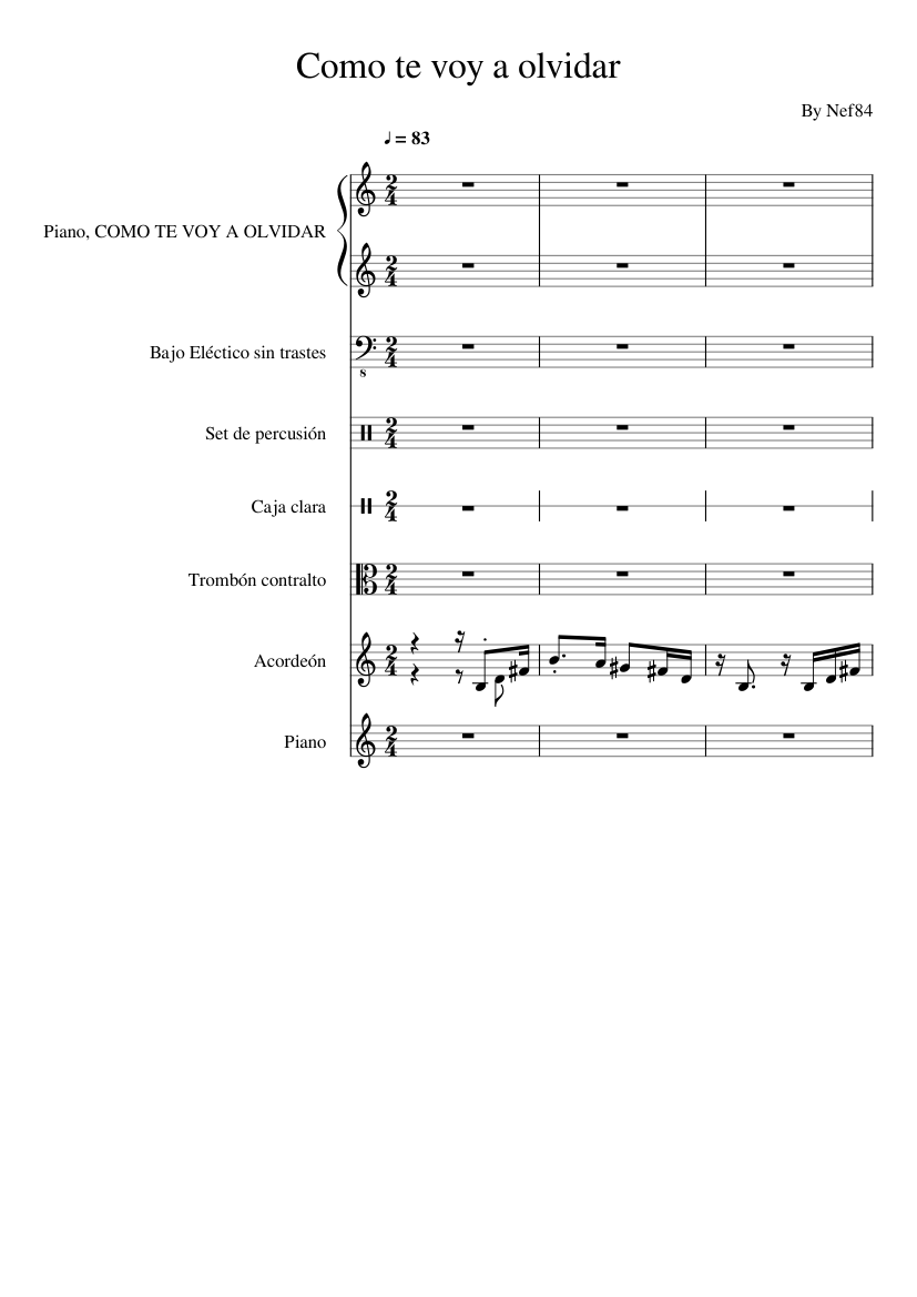 Como te voy a olvidar Sheet music for Piano, Accordion, Trombone alto,  Snare drum & more instruments (Mixed Ensemble) | Musescore.com