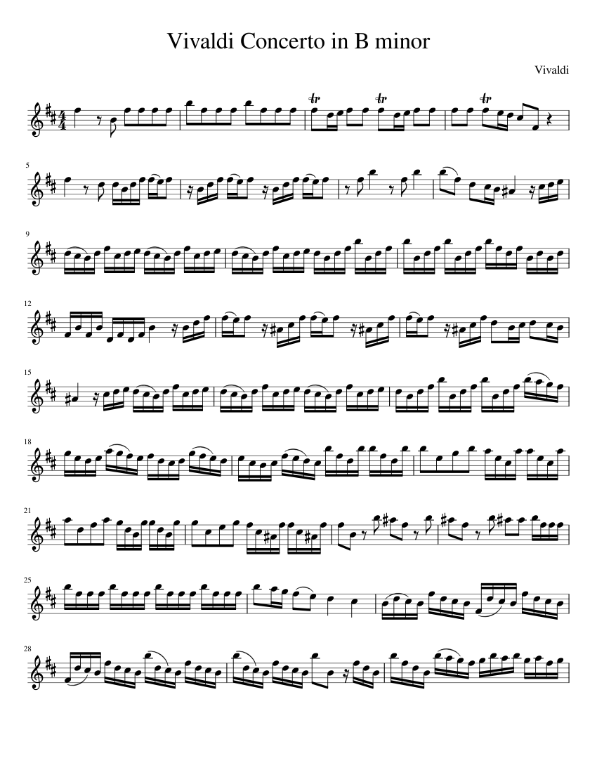 Vivaldi Concerto in B Minor, RV 580, Movement 1 Solo violin parts Sheet music Piano (Solo) | Musescore.com