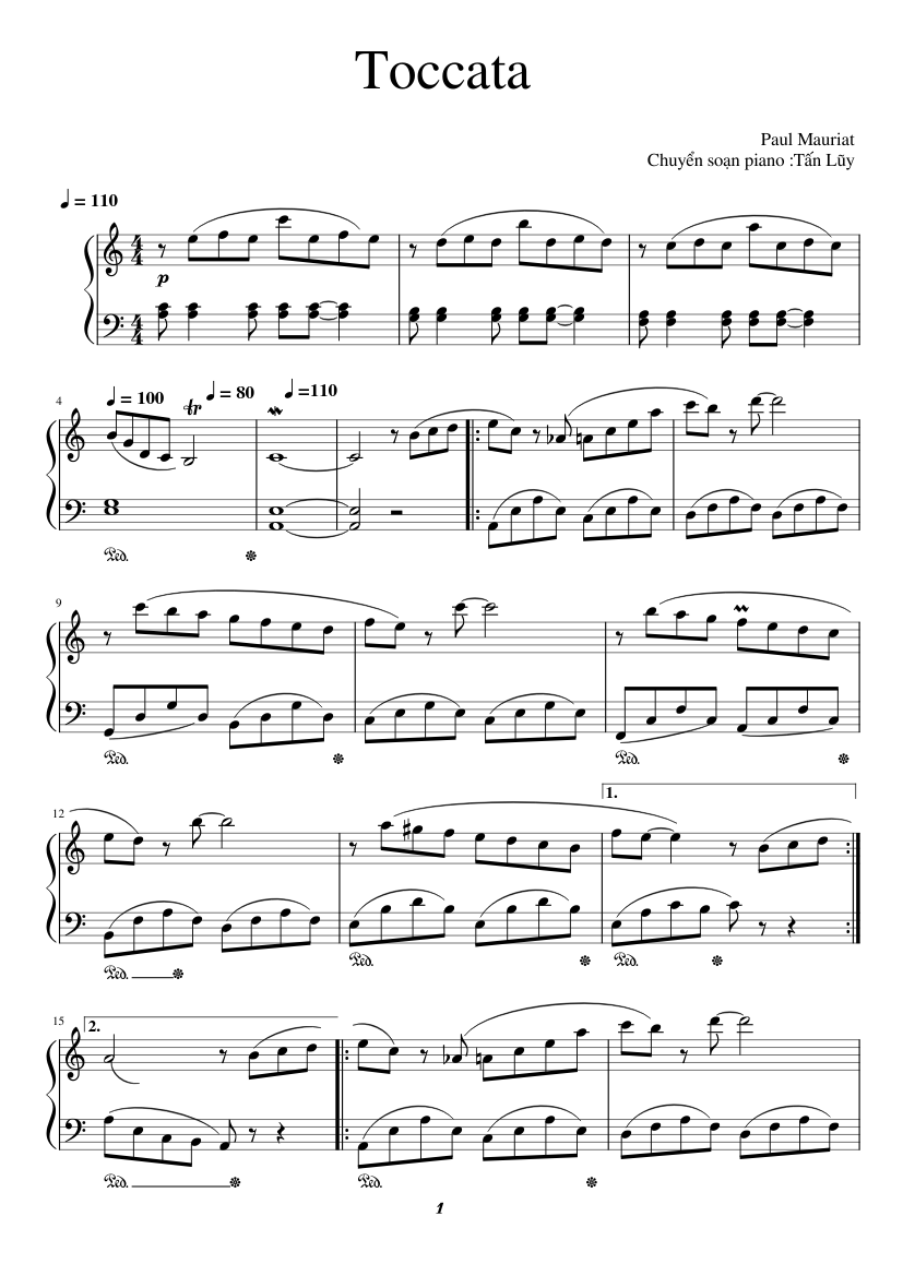 Paul Mauriat – Toccata / partition de piano facile avec doigtés – BAR À  PARTITIONS
