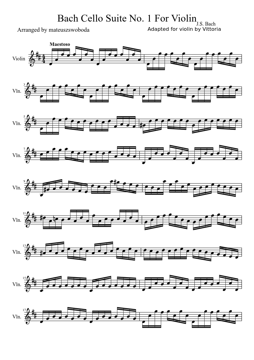 Bach Cello Suite No. 1 For Violin Sheet music for Violin (Solo) |  Musescore.com