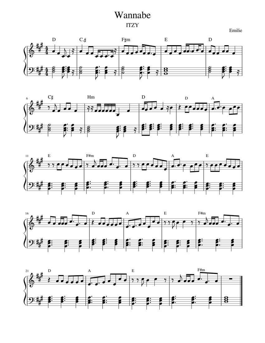 WANNABE by ITZY (Vers 2) Sheet music for Piano (Solo) Easy