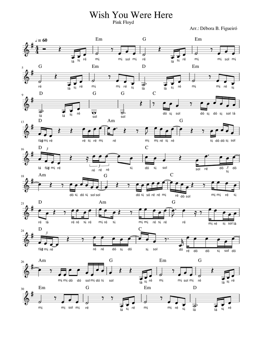 Wish You Were Here Sheet music for Piano (Solo) | Musescore.com