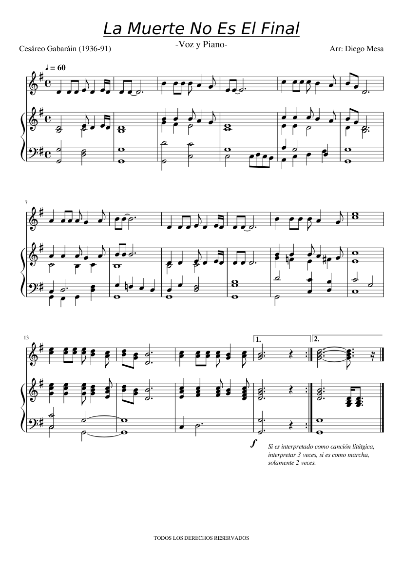 La Muerte No Es El Final Sheet Music For Piano Vocals Piano Voice