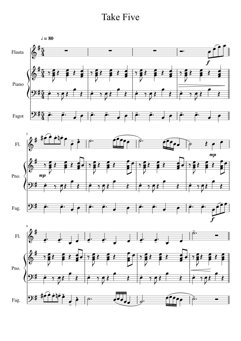Trio take five Sheet music for Piano, Flute, Bassoon (Mixed Trio) |  Musescore.com