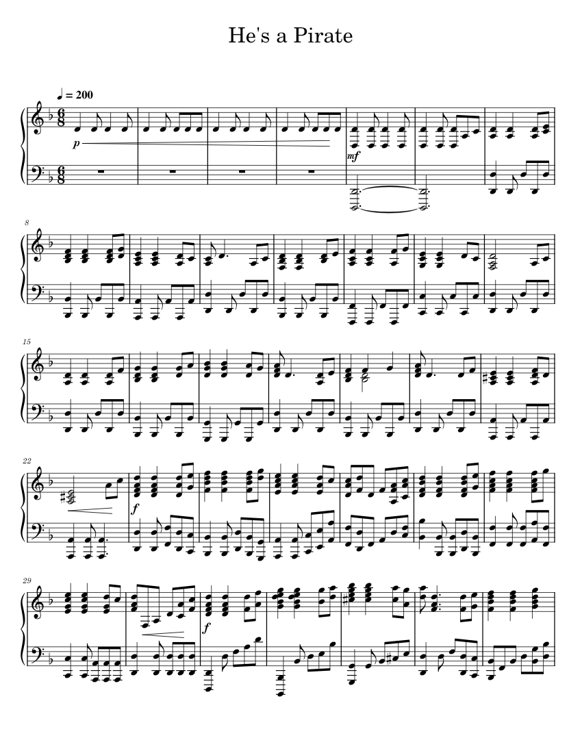 Pirates of the Caribbean - He's a Pirate (Hard version) Sheet music for  Piano (Solo) | Musescore.com