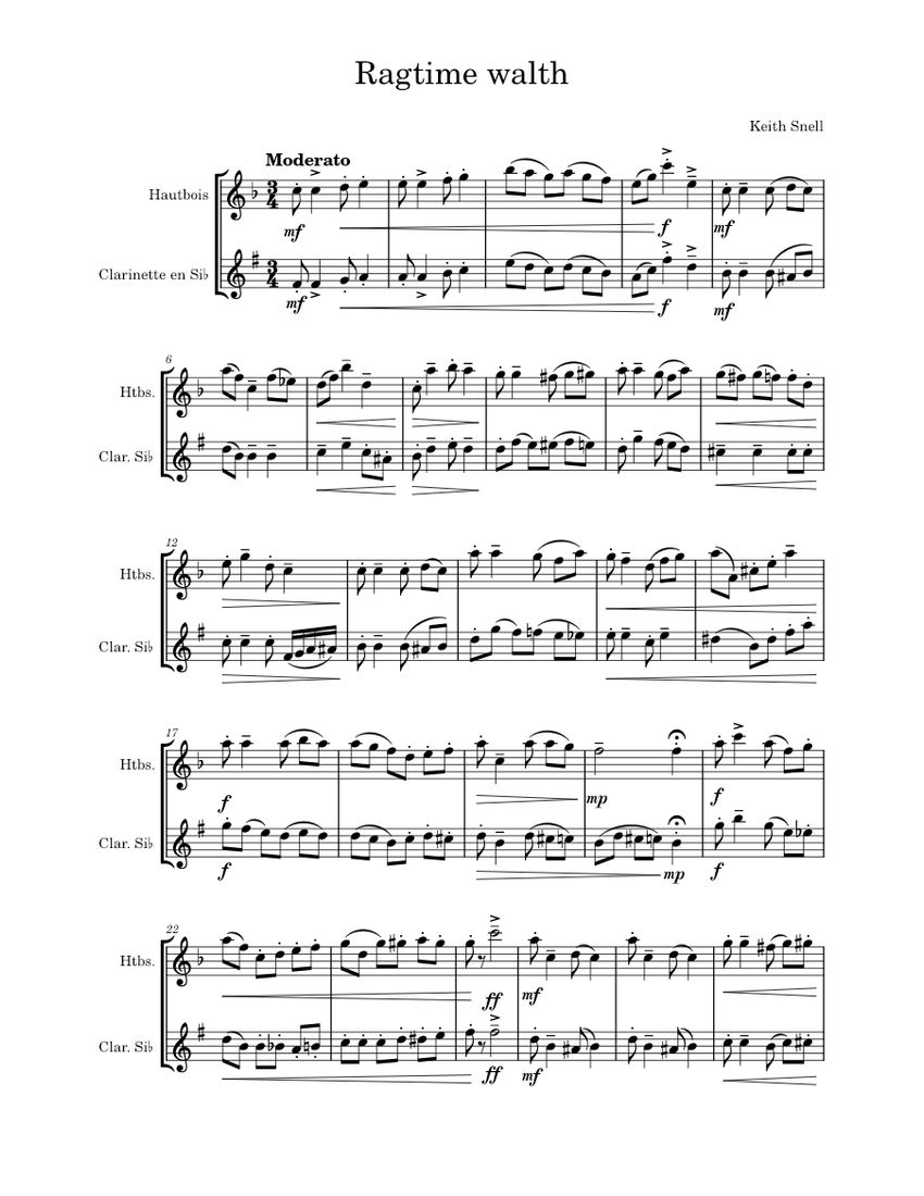 Ragtime Walth Keith Snell Sheet music for Oboe, in bflat