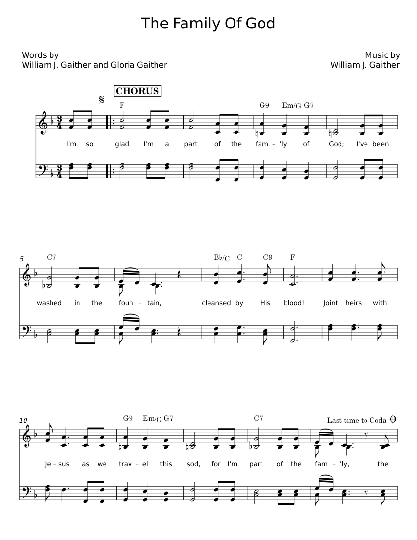 The Family Of God - William J. Gaither Sheet music for Synthesizer ...