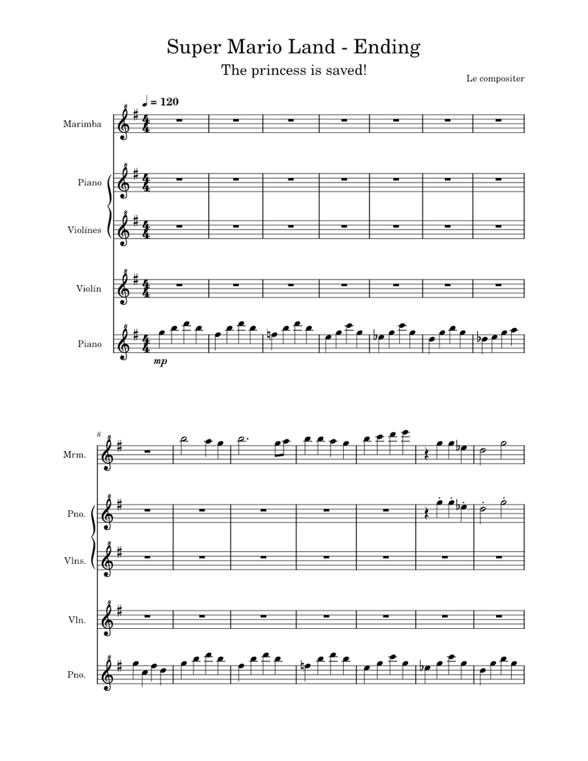 Super Mario Land - Ending Sheet music for Piano, Violin, Guitar ...