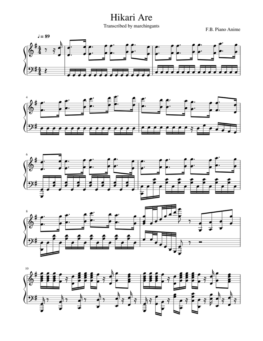 Hikari Are Sheet Music For Piano Solo Musescore Com