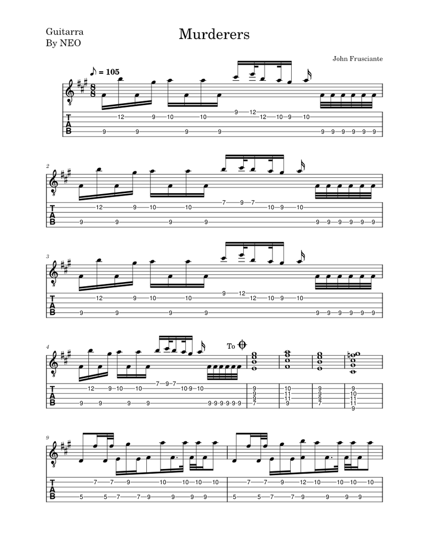 Murderers – John Frusciante Sheet music for Guitar (Solo)