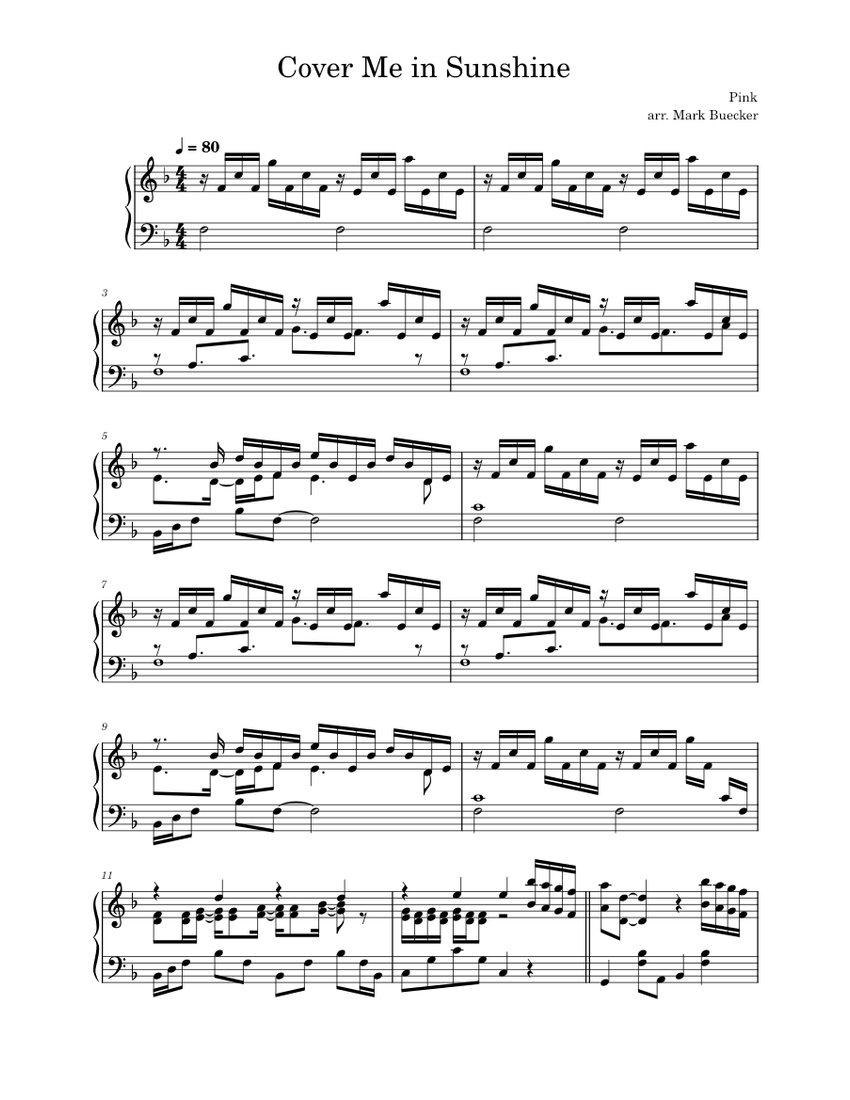Cover Me in Sunshine PInk Sheet music for Piano (Solo)