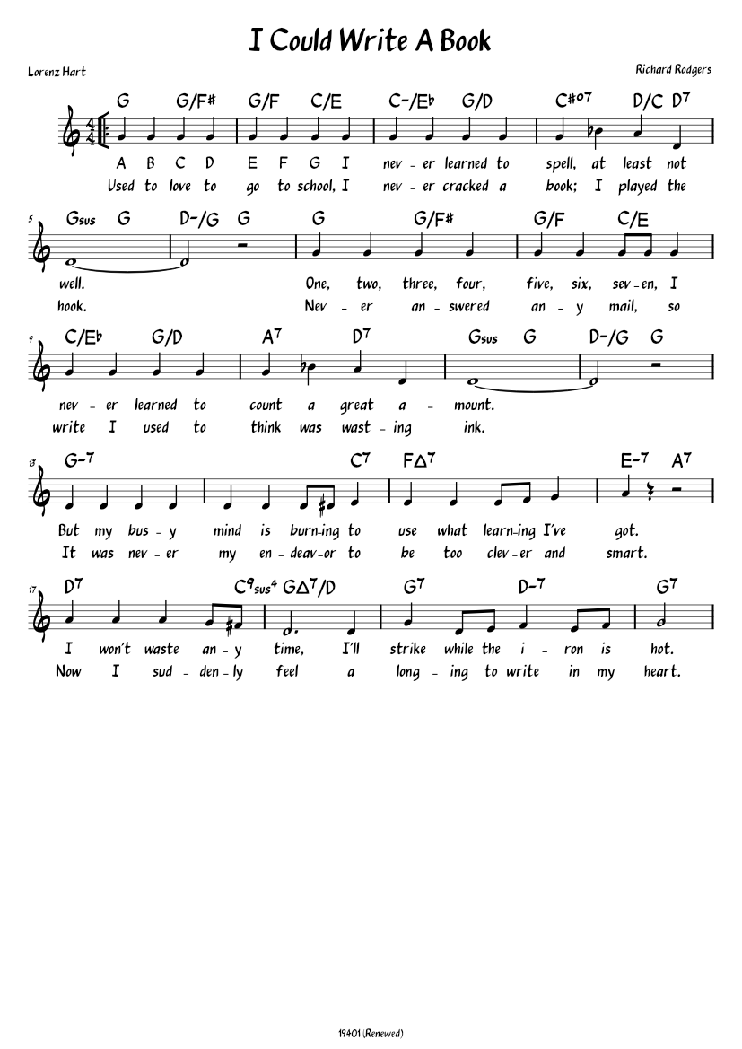 I Could Write A Book (Lead sheet with verse and lyrics ) Sheet music for  Piano (Solo) | Musescore.com