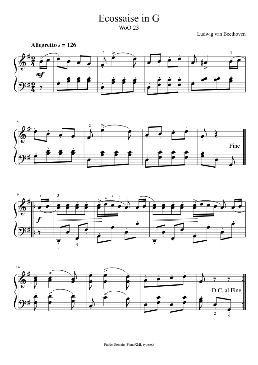 Beethoven: Ecossaise in G (WoO 23) Sheet music for Piano (Solo) |  Musescore.com