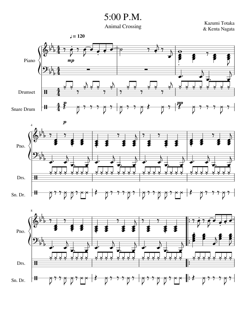 Animal Crossing 5pm Sheet Music For Piano Solo Musescore Com
